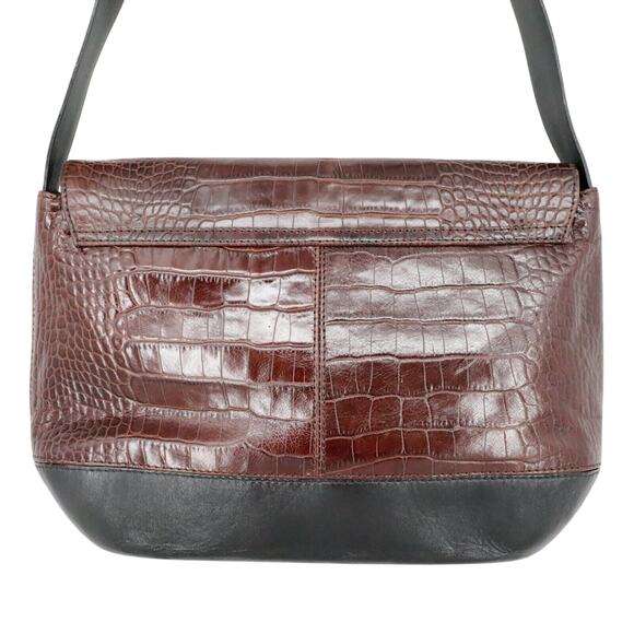 Carla Mancini Handbag Womens Brown Black Leather Alligator Texture Shoulder Bag - Picture 2 of 14